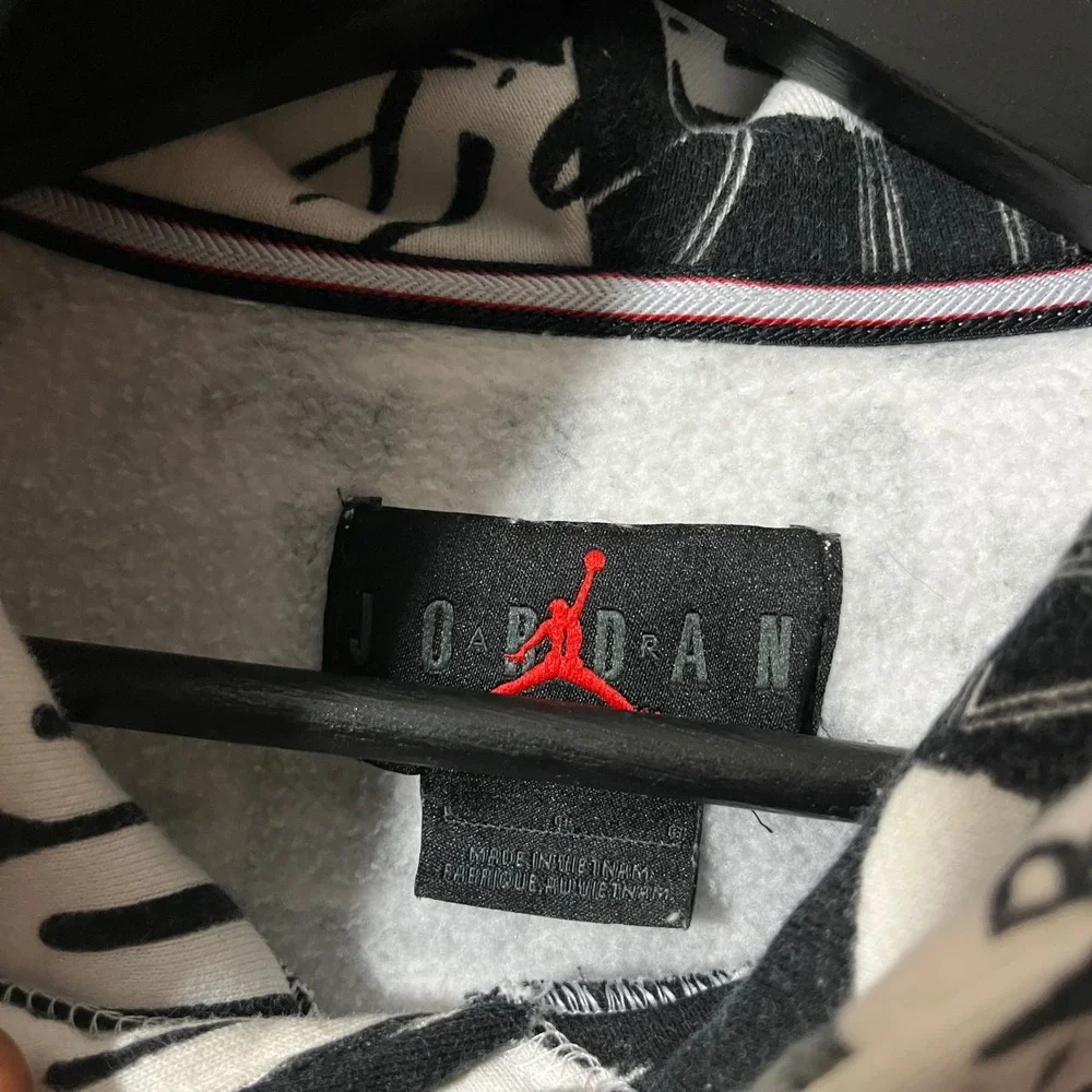 Jordan Jumpman Essentials All Over Print Hoodie Black White‎ Graphic Mens Large
